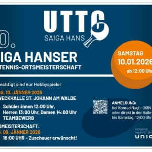20. Saiga Hanser Tischtennis-Ortsmeisterschaft 10. Jänner 2026